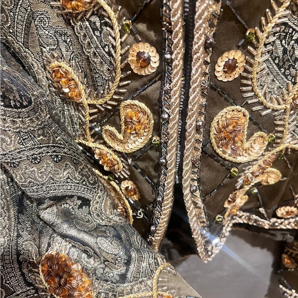 Jovani Victorian vintage NWOT Women's Paisley handmade Blazer Gold and Brown 0 - Picture 5 of 8